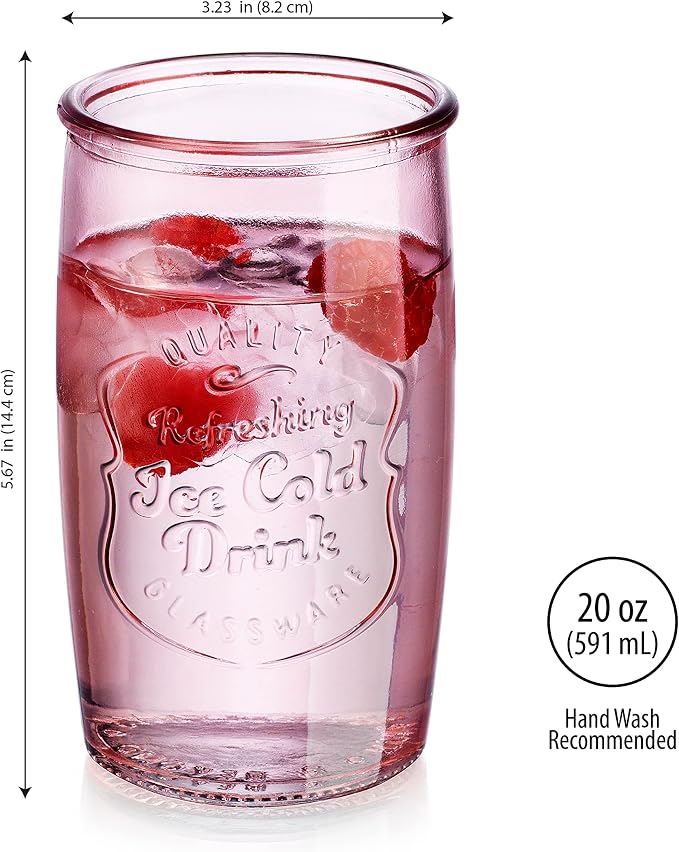 Glaver's Colored Glassware, Ice Cold Drinking Glasses Set of 4 – 18 Oz Vintage - Image 2