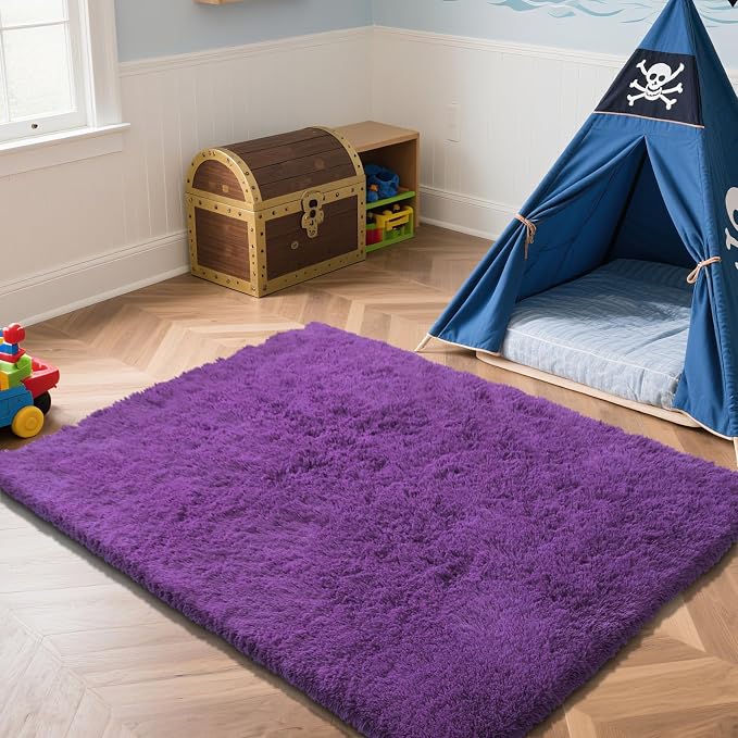 Purple Fluffy Rug Shag Area Rug, 5x8 Area Rugs by Yongyangjuxi