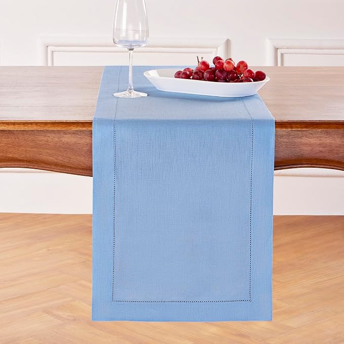 Solino Home 100% Pure Linen Table Runner Cornflower Blue Woven, 14 x 120 in | by SolinoHome
