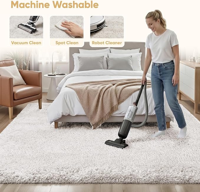 Area Rug for Living Room Bedroom: 5x7 White Soft Fluffy Shag Upgrade Non-Slip - Image 8