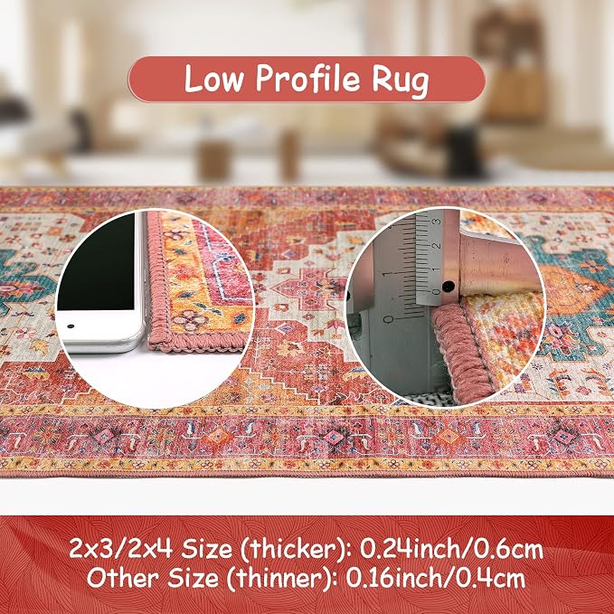 Moynesa Ultra-Thin Washable Pink Runner Rug - Image 4