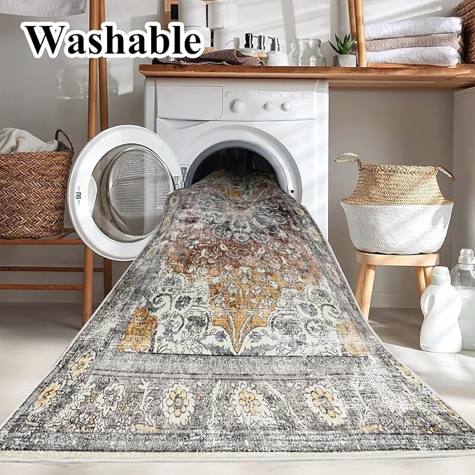 CHAMPLANT Area Rug 5x7 Washable Rug Brown Vintage Traditional Floor Cover - Image 3