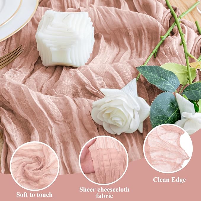 Cheesecloth Table Runner Dusty Pink 10FT Boho Gauze, 6 Pack | 120 Inch Cheese - Image 3