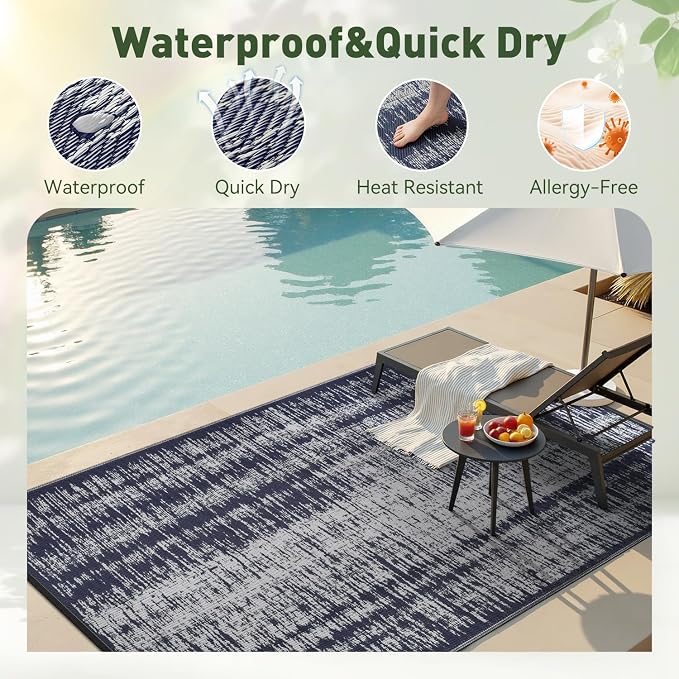 MontVoo Outdoor Rug Waterproof 5x8 ft Outdoor Patio Rug Mat Reversible Plastic - Image 2