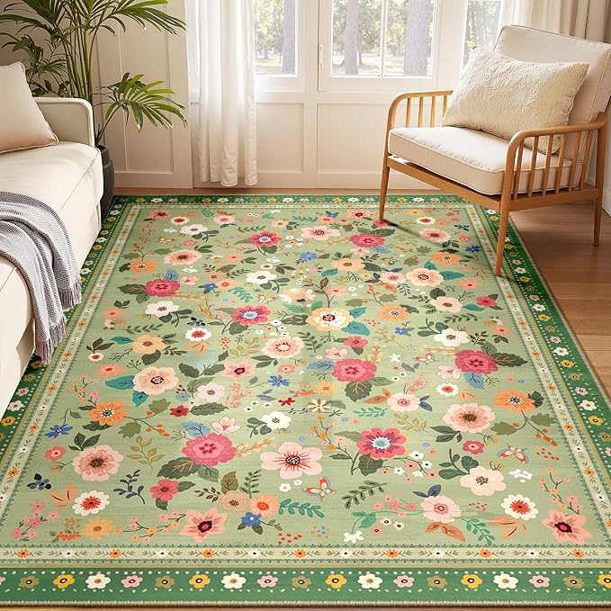 6x9 Area Rugs for Living Room Vacuum-Friendly Machine Washable Area Rug Flower by meejou