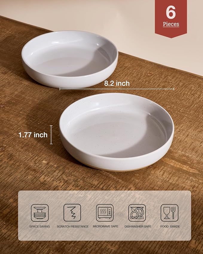 famiware Milkyway 33 oz Pasta Bowls Set of 6, Light Gray | Scratch-Resistant - Image 2