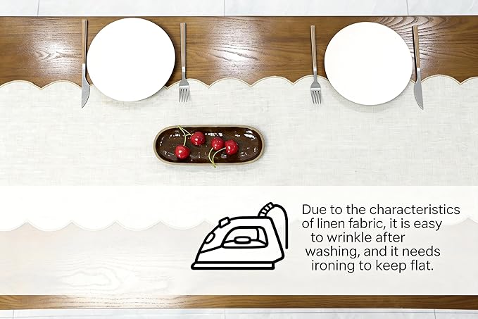 100% Natural Linen Rustic Scalloped Embroidery Table Runner 144 Inches Long - Image 4