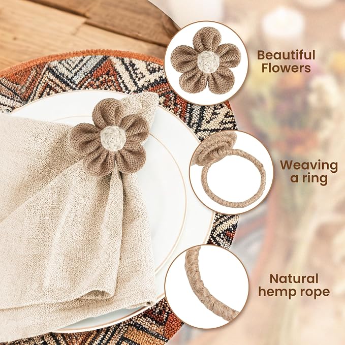 Napkin Rings Set of 12 Handmade Rustic Napkin Rings Reusable Boho Napkin Ring - Image 4