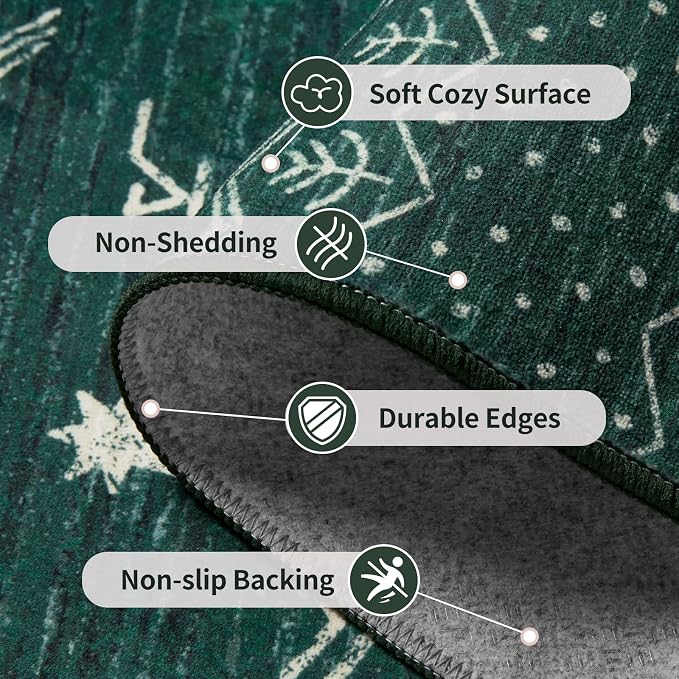SERISSA 2x5 Kitchen Runner Rug, Washable Non-Slip Dark Green Boho Rug, Soft - Image 4