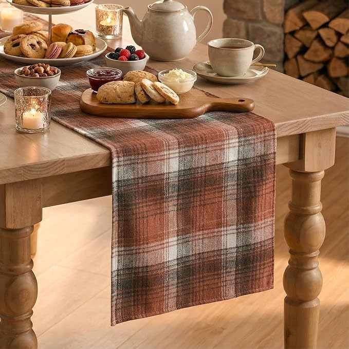 Artoid Mode Caramel Brown Farmhouse Plaid Fall Table Runner 13x60 Inch | - Image 6