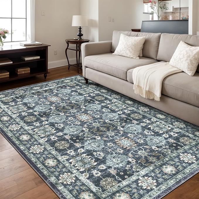 Washable 9×12 Area Rug for Living Room, Vintage Floral Rug Soft Non Slip Stain by Dotiiorug