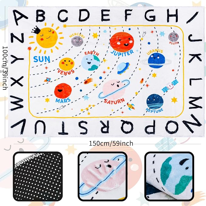 ABC Space Kids Rug, Washable Rug, Soft Plush Educational Large Rug - Image 2