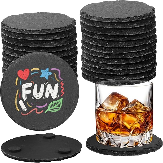 24 PCS Black Natural Slate Coasters Bulk Set 4 Inch Laser Engraving Blanks by DASSNANE