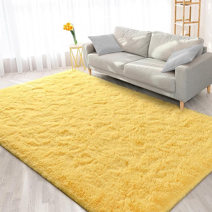 FlyDOIT Large Area Rugs for Living Room, 4x6 Feet Yellow Shaggy Rug Fluffy - Image 9