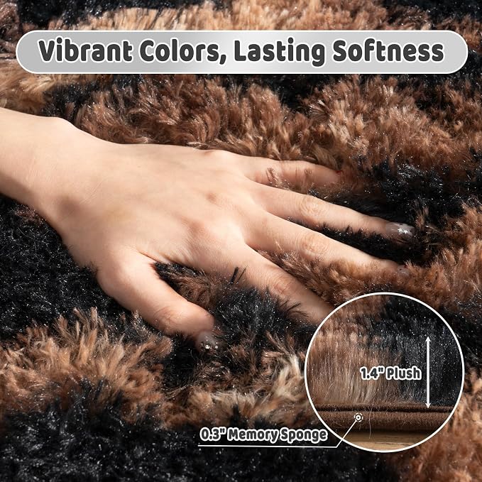 Shag Rugs for Bedroom, 4x6 Tie-Dyed Brown Leopard Soft Fuzzy Rugs for Living - Image 7