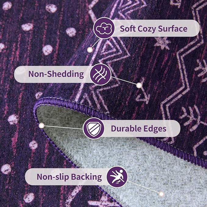 SERISSA Hallway Runner Rug, 2x10 Washable Non-Slip Purple and White Runners - Image 5