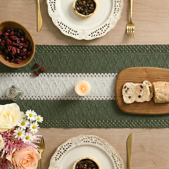 Artoid Mode Army Green Farmhouse Woven Table Runner 12x108 Inch | Seasonal - Image 4