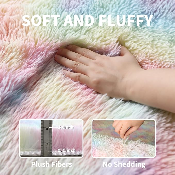 Washable 4x6 Rainbow Fluffy Shaggy Area Rugs, Kawaii Princess Soft Plush Carpet - Image 3