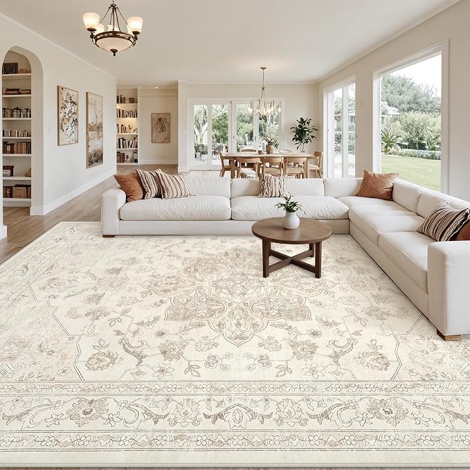 8x10 Area Rugs for Living Room: Vintage Boho Neutral Washable Rug Indoor Soft - Image 8