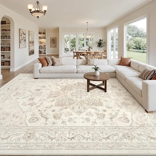 10x12 Area Rug for Living Room: Vintage Boho Neutral Washable Rug Indoor Soft by Luxturiy