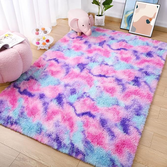 AROGAN Soft Rainbow Area Rugs for Girls Room 4x6 Feet, Fluffy Bedroom Rugs - Image 4