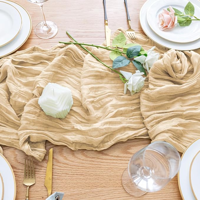 Cheesecloth Table Runner Sand 10FT Boho Gauze Runner, 12 Pack | 120 Inch Cheese - Image 5