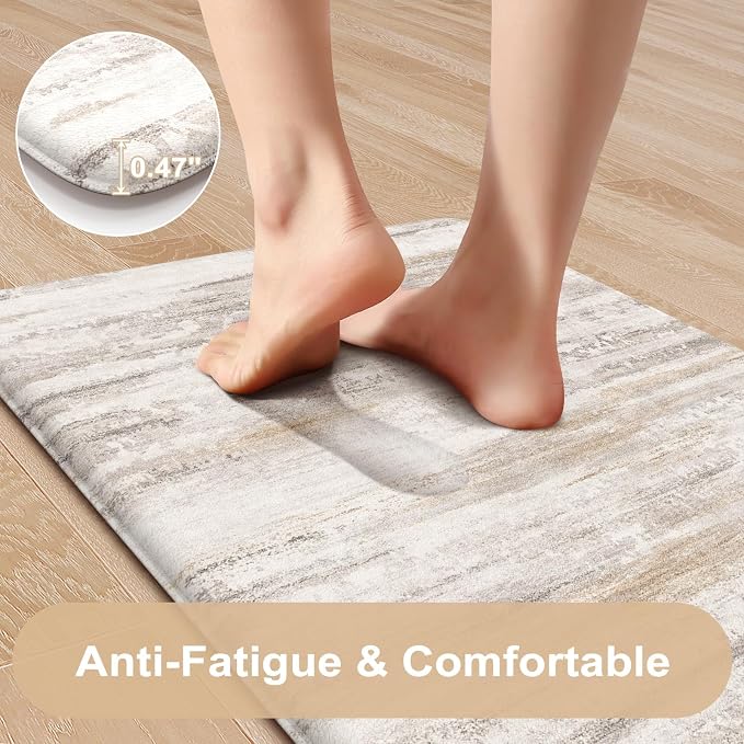 KIMODE Kitchen Anti Fatigue Mats, Farmhouse Abstract Kitchen Rugs Sets of 2 - Image 3