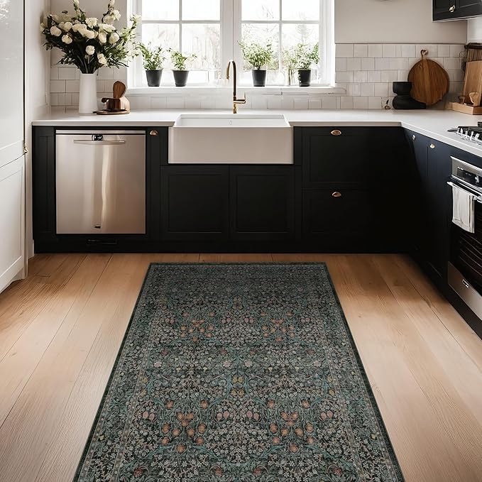 Dark Green Washable 3x6 Runner Rug - Image 2