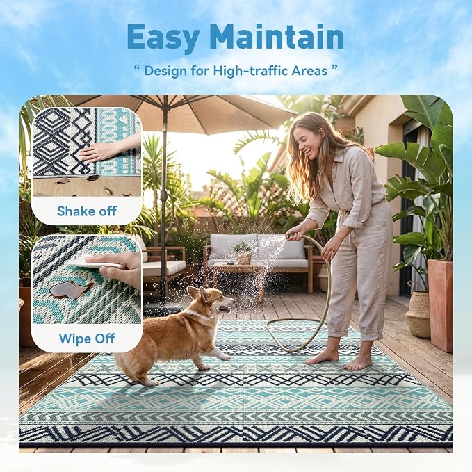 MontVoo Outdoor Rug Carpet Waterproof-Patio Rug Mat 5x8 Reversible RV Outdoor - Image 8