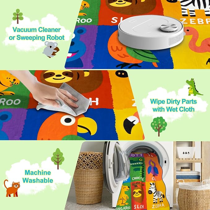 Kids Rugs for Playroom, 4x6 Feet Upgrade Ultra Non Slip Area Rug, Washable Play - Image 4