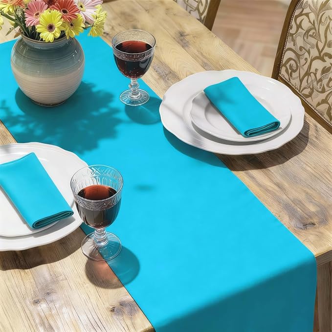 MEANMOY Teal Table Runner 90 Inches Long Waterproof Table Runners | Washable - Image 6