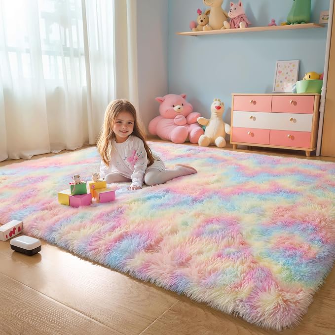 5x8 Rainbow Shaggy Unicorn Kids Rug - Image 7
