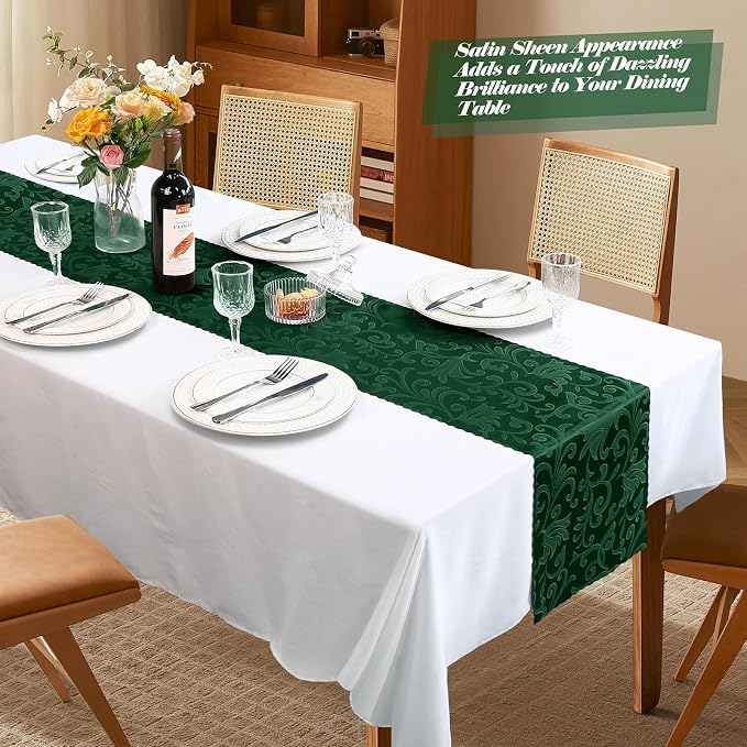 MILVOWOC Emerald Green Satin Table Runner, 4 Pack, 12 x 72 Inch | Jacquard - Image 6
