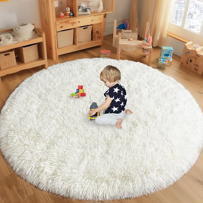 Round White Rug for Bedroom, 8 ft Circle Area Rugs for Living Room, Soft Large - Image 4