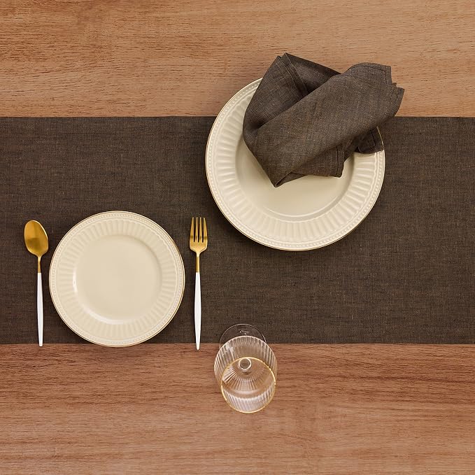 Solino Home 100% Pure Linen Table Runner Brown Long, Athena 14 x 120 in | Table - Image 3