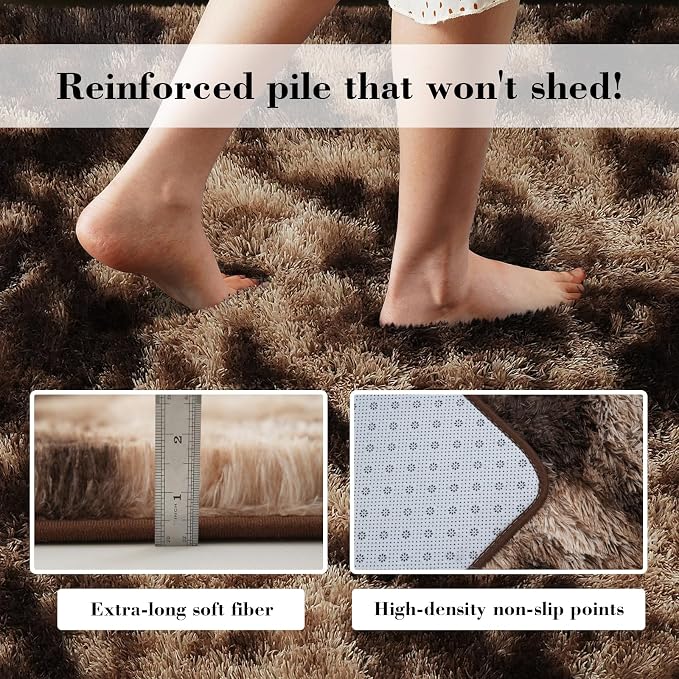 Fluffy Rug Shag Area Rug, Mottling Brown 2x4 Area Rugs - Image 5