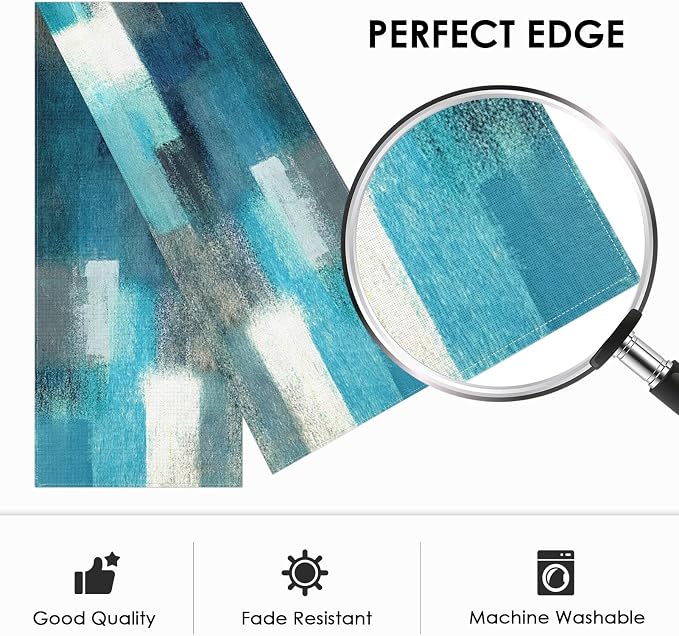 Emvency Table Runner, 13x108 Inch, Abstract Modern Farmhouse | Teal Grey Dining - Image 3