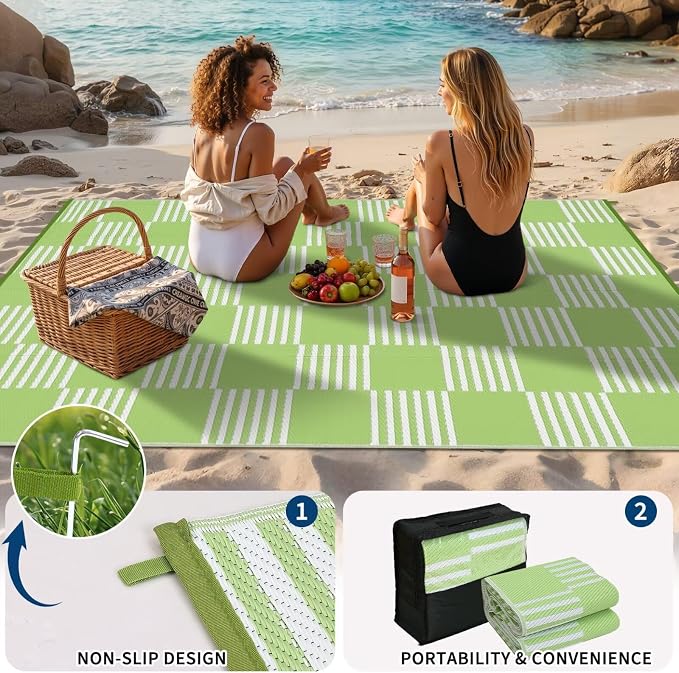 Garvee Waterproof Outdoor Rug 9x12, Checkered Foldable Plastic Straw Patio - Image 5
