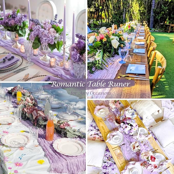 Lilac Purple Cheese Cloth Table Runner 35x120 Inch Boho Romantic 10ft Lavender - Image 4