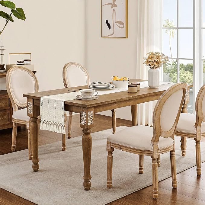 Macrame Style Boho Table Runner, 12x108 Inch Ivory | Woven Boho Table Runner - Image 3