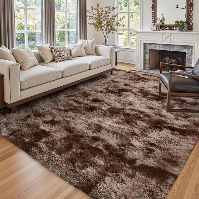 4x6 Ft Shag Brown Area Rug for Bedroom Living Room, Tie-Dyed Ultra Soft Fluffy - Image 3