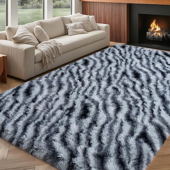 qulint Zebra Rug for Living Room, 6x9 Area Rug for Bedroom Soft Shaggy Modern - Image 8