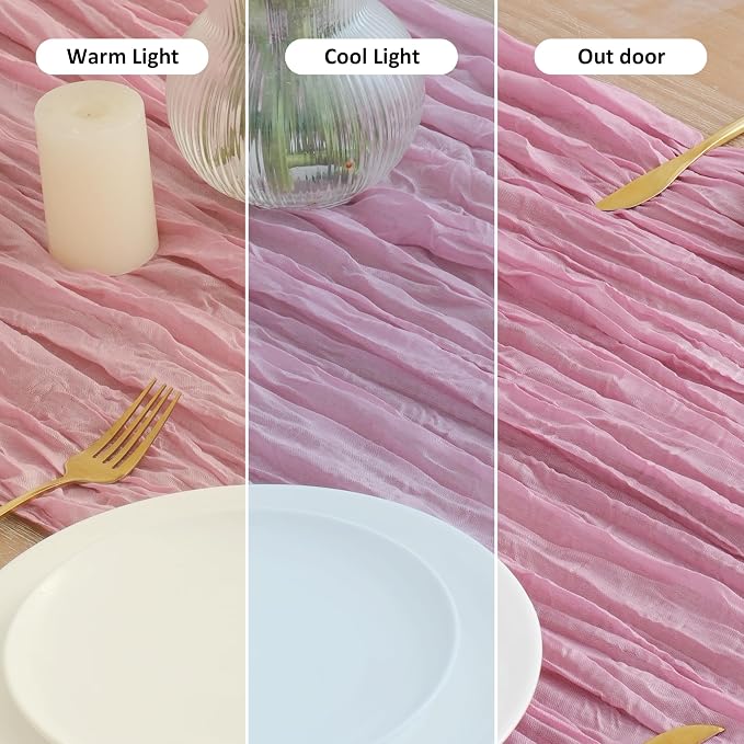 Asee'm 3pcs Pink Cheesecloth Table Runner Summer 10FT Gauze Sheer Rustic | Boho - Image 8