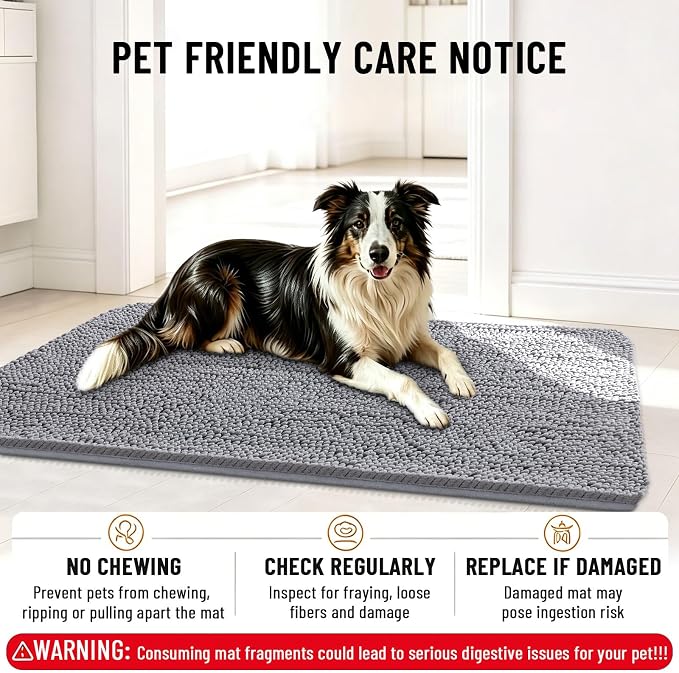 Smiry Dog Door Mat for Muddy Paws 47x20, Absorbent Dirt Trapper, Non-Slip - Image 6