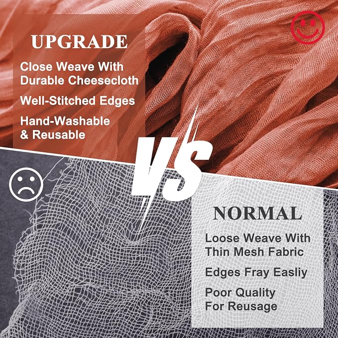 Cheesecloth Fall Table Runner Terracotta 10FT Boho Gauze, 3 Pack | 120 Inch - Image 4