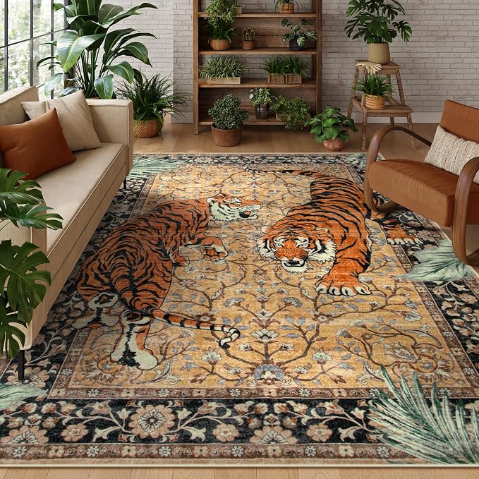 Moynesa Tiger 8x10 Area Rug, Washable Boho Rugs - Image 9