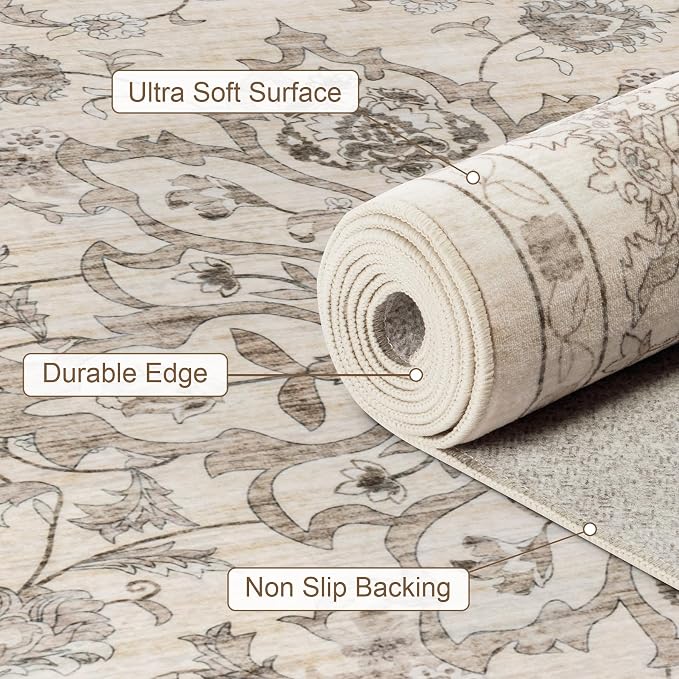Area Rugs 10x14 Living Room Rug: Washable Rug Soft Vintage Distressed Floral - Image 7