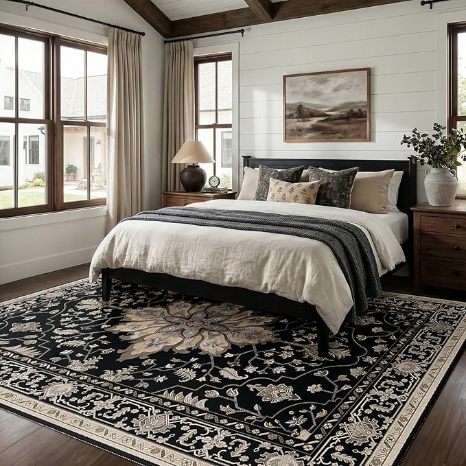 RELEANY Area Rugs 8'x10' Washable Non-Slip, Floral Vintage Distress Medallion - Image 2