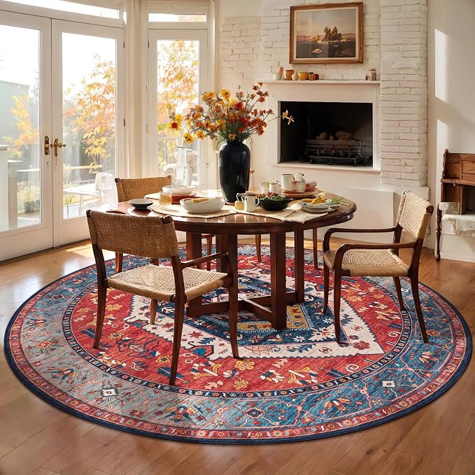 SERISSA Boho Round Area Rug, 6ft Washable Non-Slip Circle Rug, Ultra Soft - Image 3