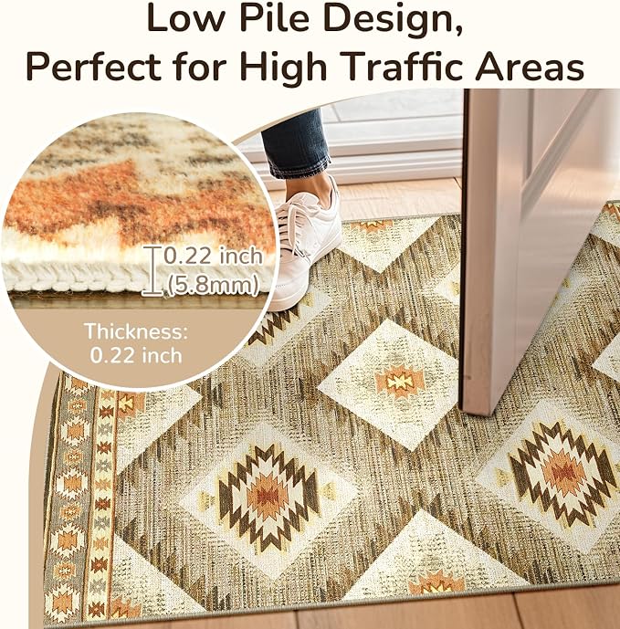Area Rug 2x8 Rug Machine Washable Non-Slip Low Pile Print Pattern Western Rug - Image 5